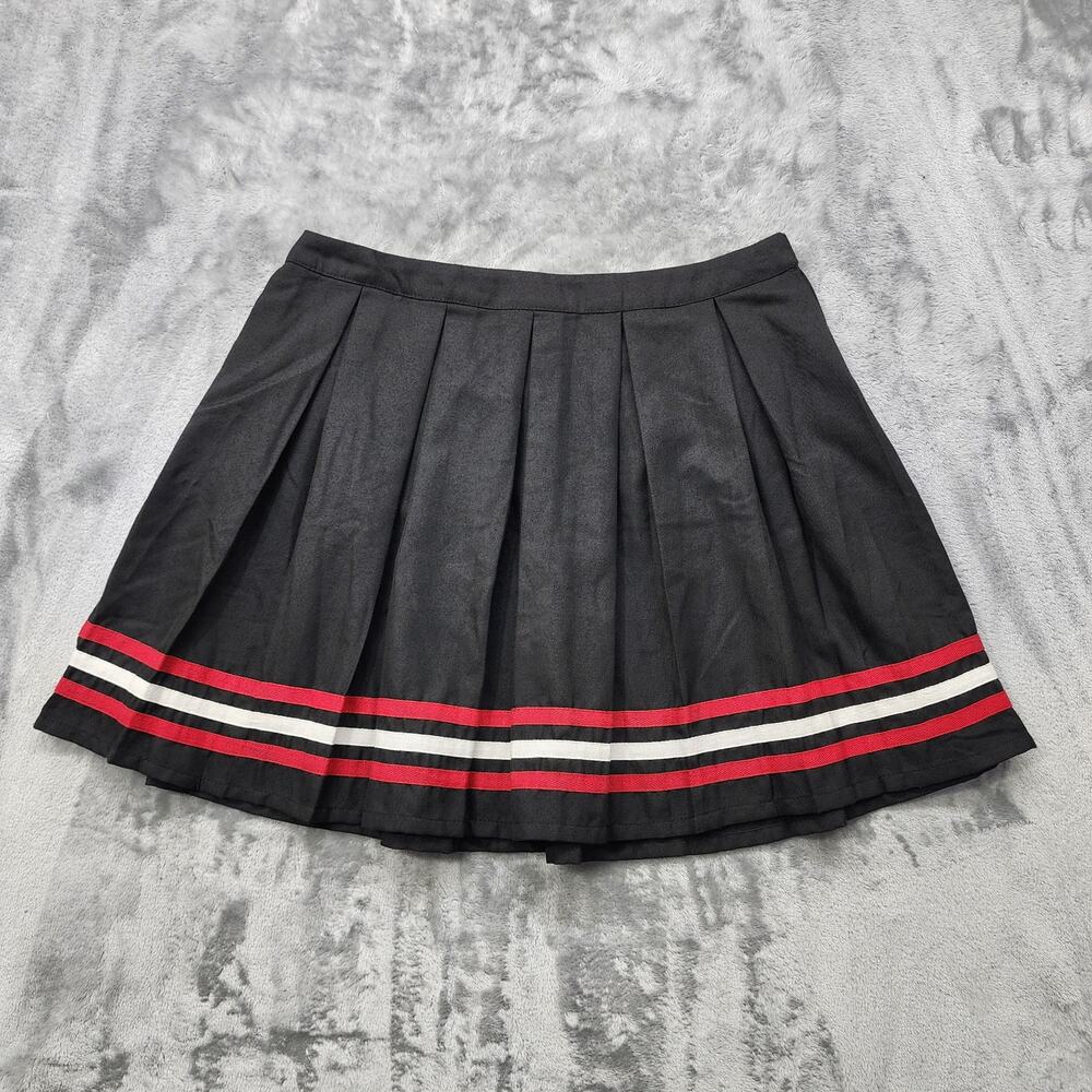 Hot‎ Topic Social Collision Skirt Womens L Black Red Striped Pleated Mini Preppy